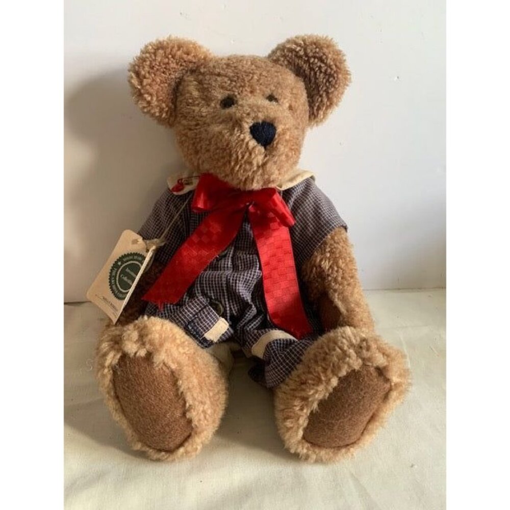 Boyds Megan Berriman Bear 14" Plush Collectible Tag Checked Dress Red Bow